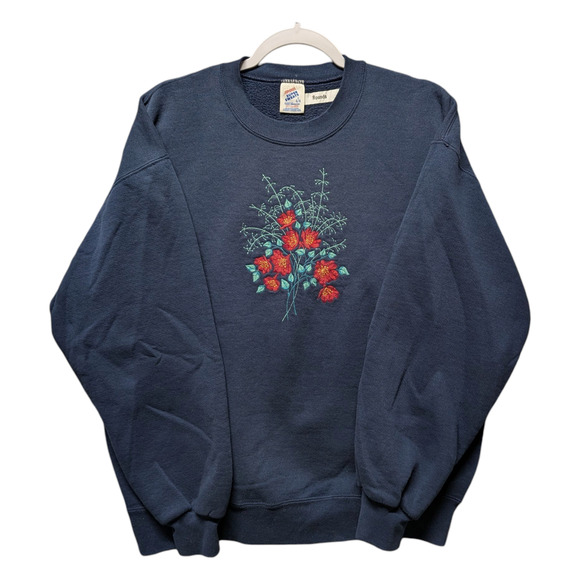 90s Flower Embroidered Granny Crewneck Sweatshirt - Picture 1 of 6